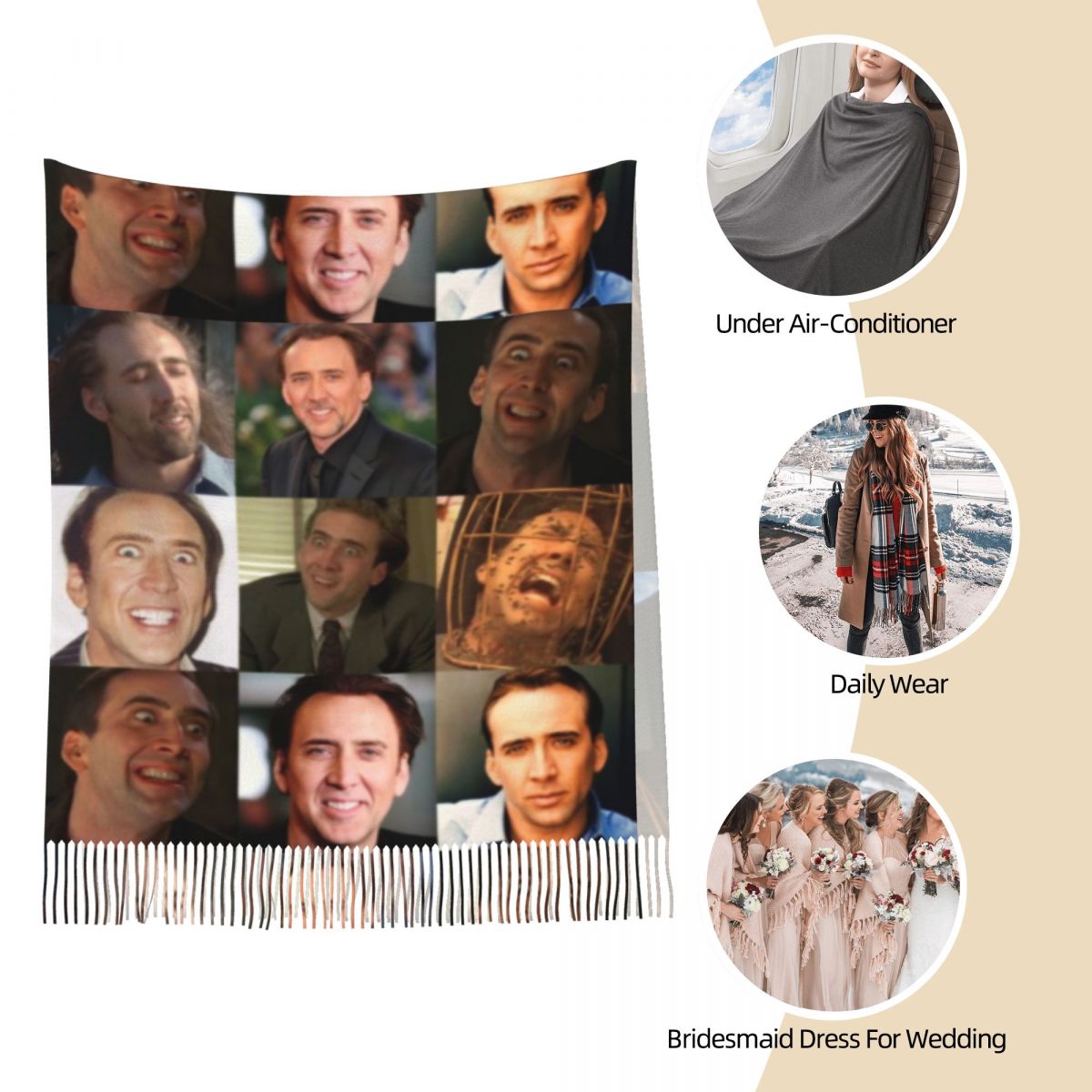 Nicolas Cage Funny Face Meme S - Pashmina Wrap Large avaliação e preço