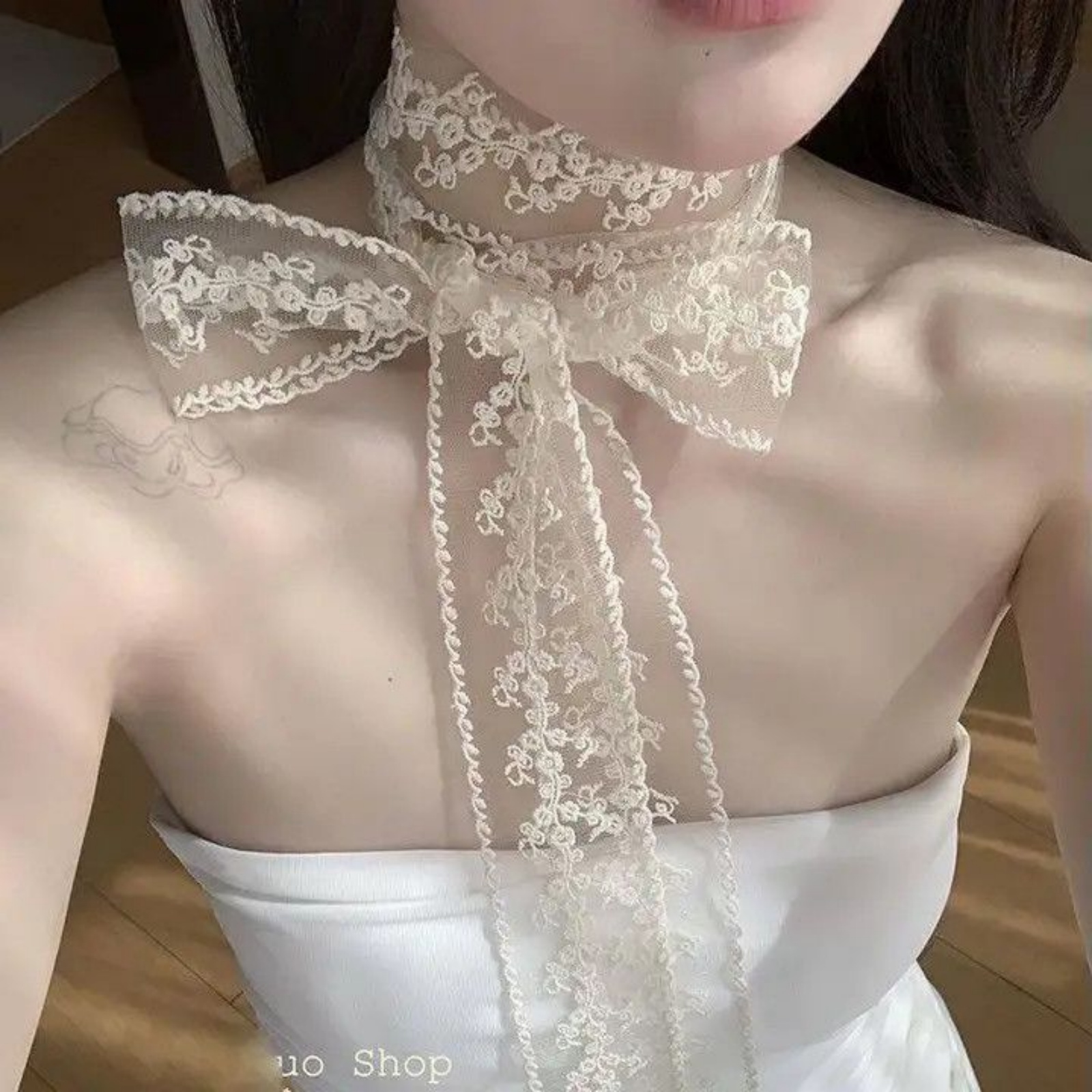 Korean Ins White Lace Ribbon S - Ascot Neck Scarf avaliação e preço