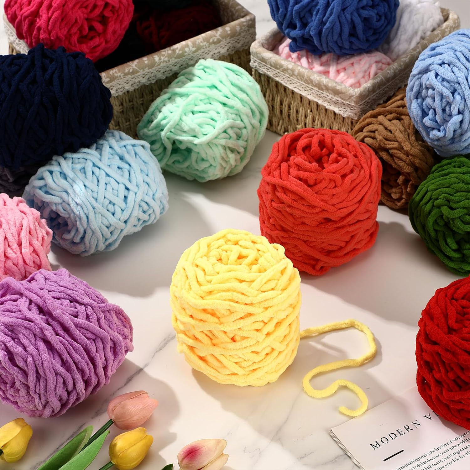 3PCS 300g Chenille Knitting Ya - Woven Scarf Blanket avaliação e preço