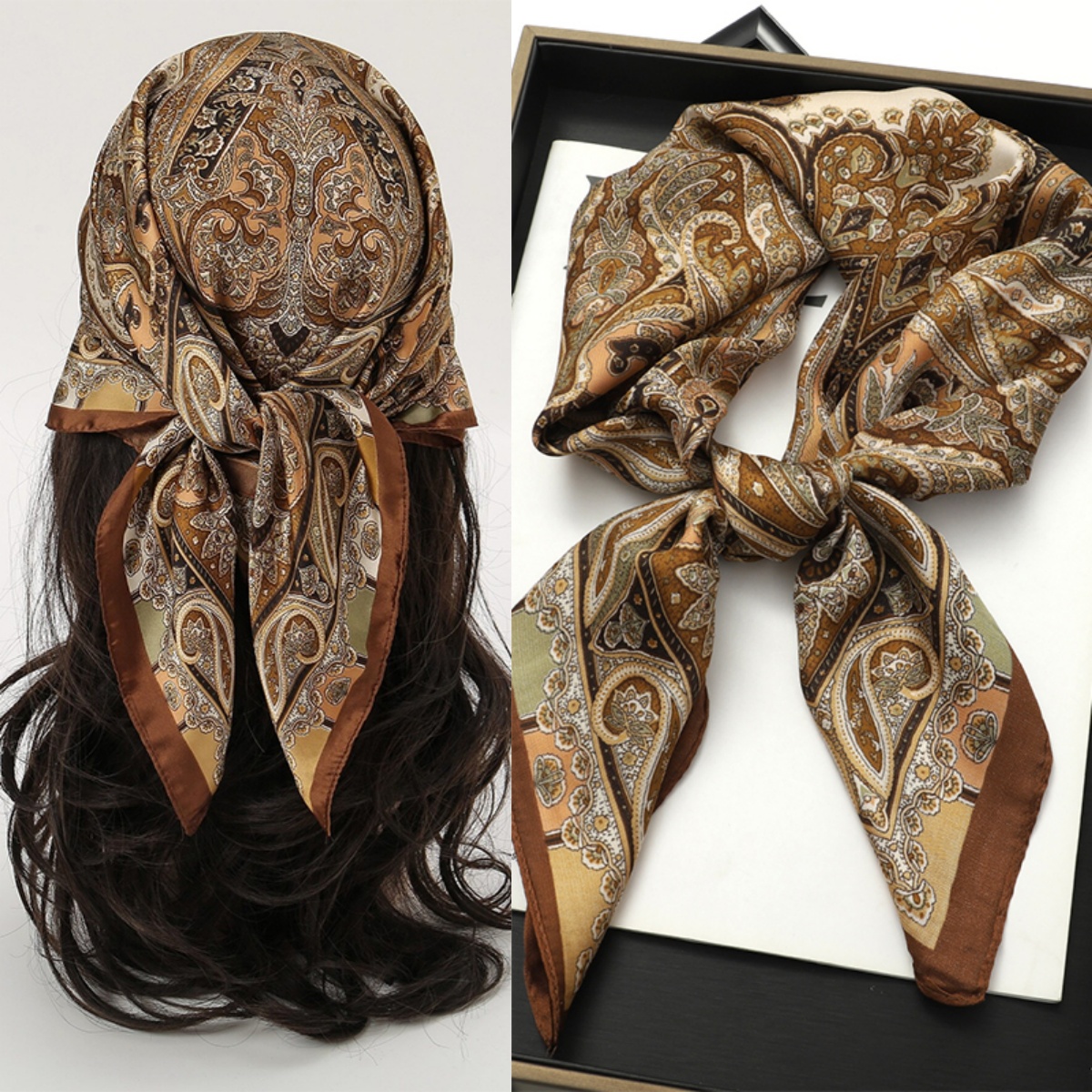 Bohemian Style Print Luxury Br - Silk Neck Scarf avaliação e preço