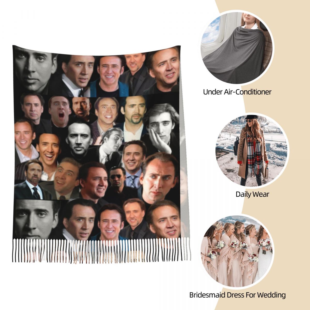 Nicolas Cage Colllage Shawl Wr - Pashmina Wrap Large avaliação e preço
