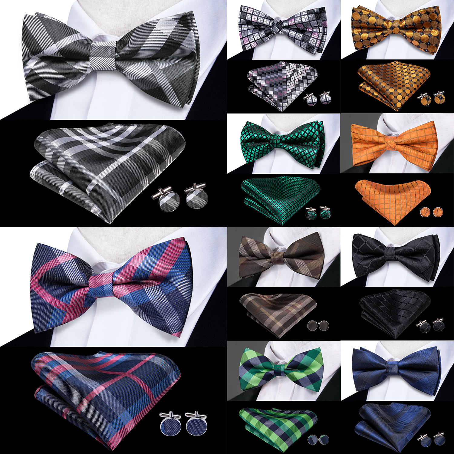 Hi-Tie Grey Plaid Jacquard Pre - Bow Tie Pre Tied avaliação e preço