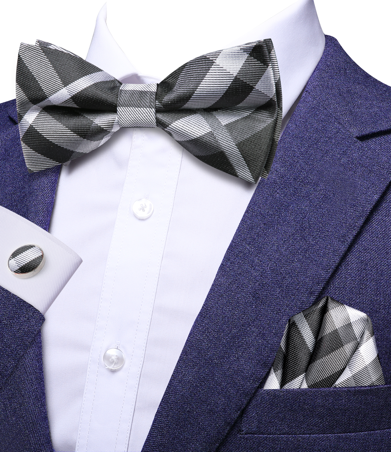 Hi-Tie Grey Plaid Jacquard Pre - Bow Tie Pre Tied avaliação e preço