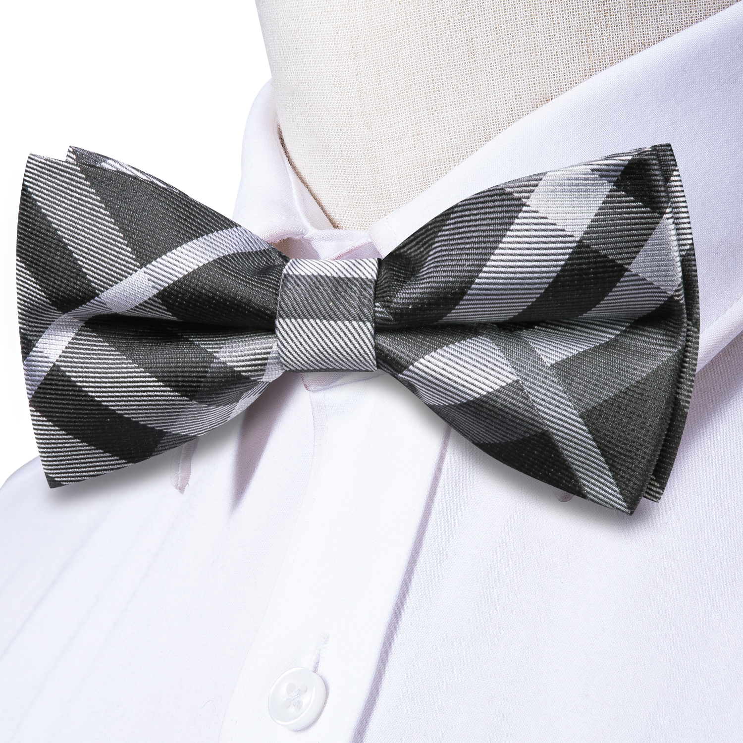Hi-Tie Grey Plaid Jacquard Pre - Bow Tie Pre Tied avaliação e preço