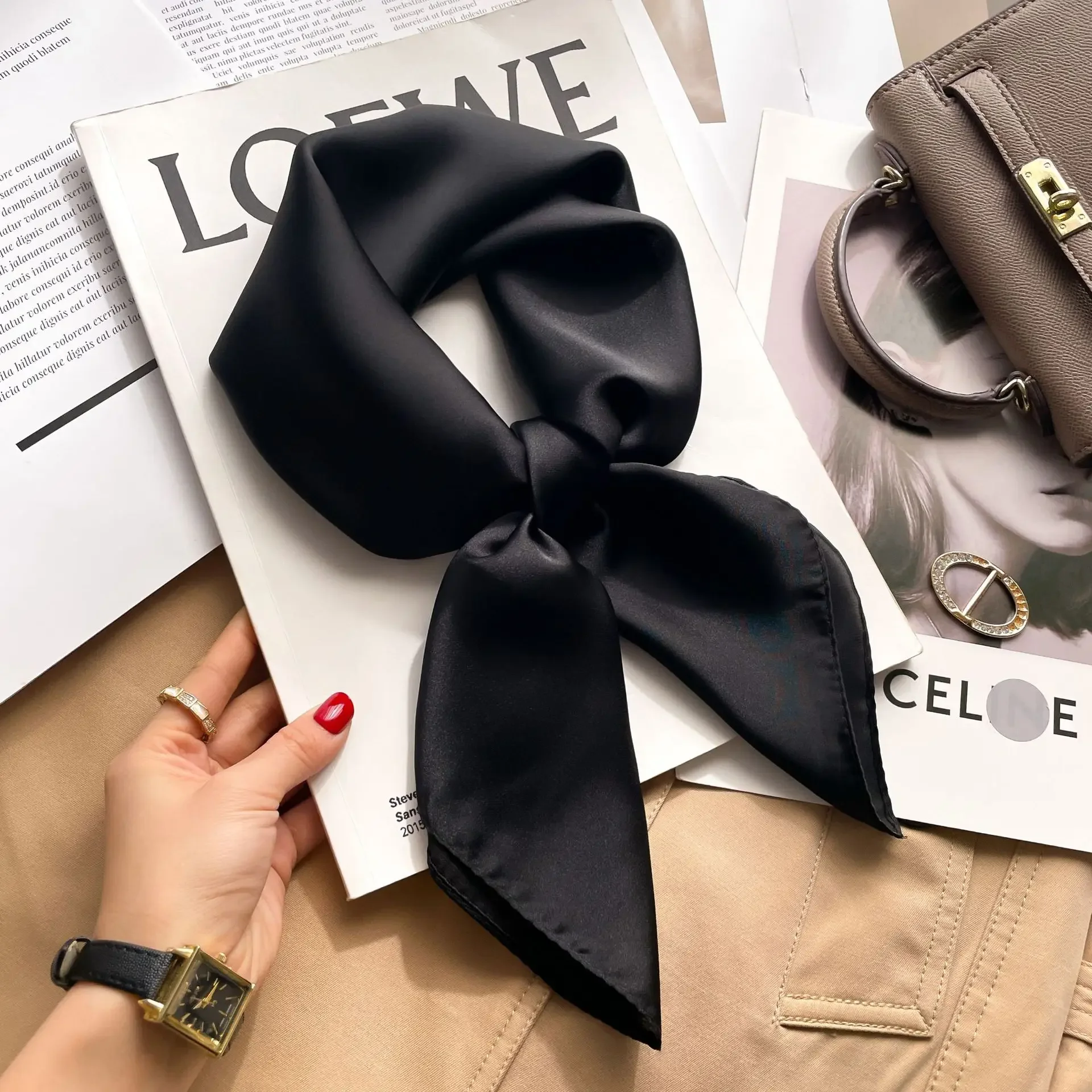 70cm Solid Colors Neckerchief  - Silk Neck Scarf avaliação e preço