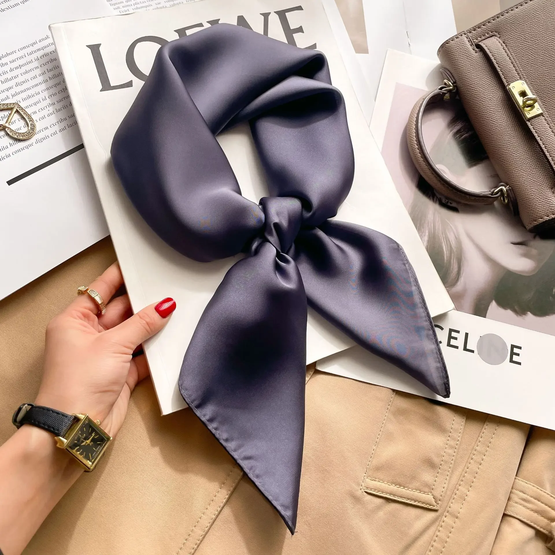 70cm Solid Colors Neckerchief  - Silk Neck Scarf avaliação e preço