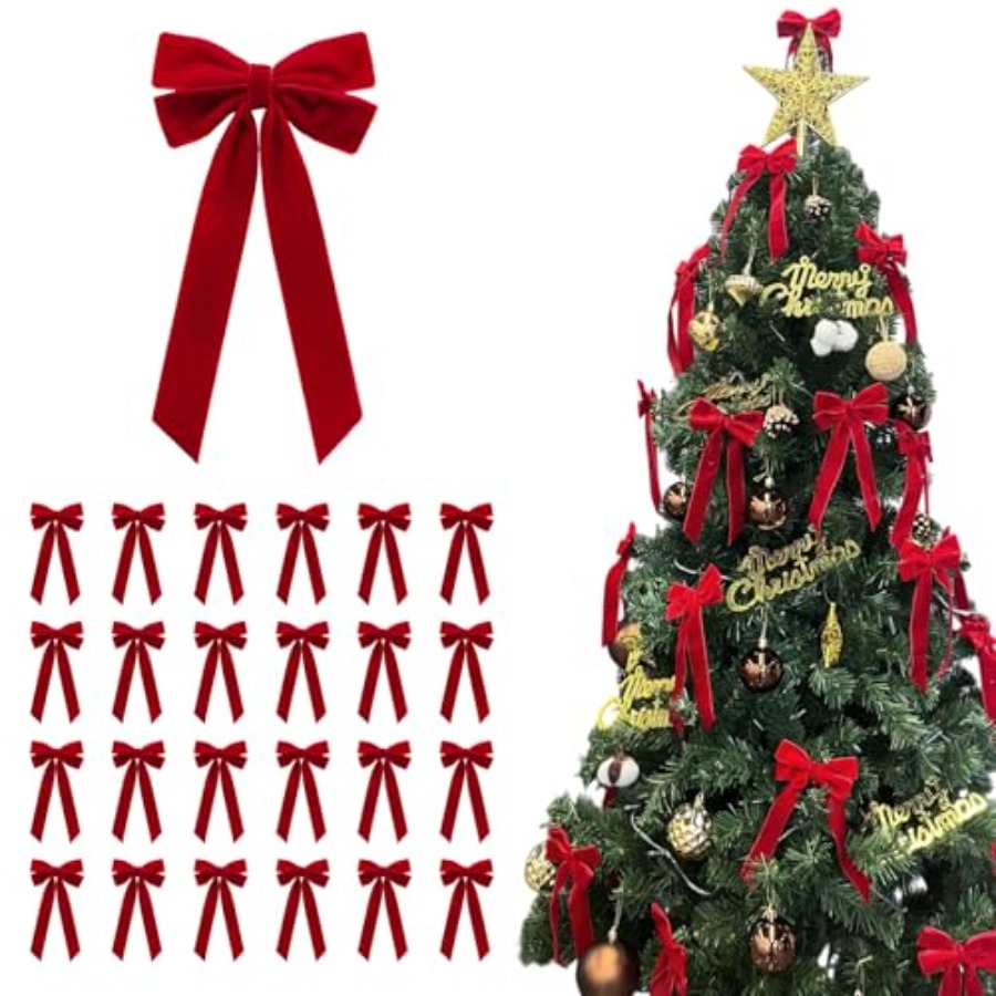 25Pcs Red Velvet Bows for Chri - Bow Tie Pre Tied avaliação e preço