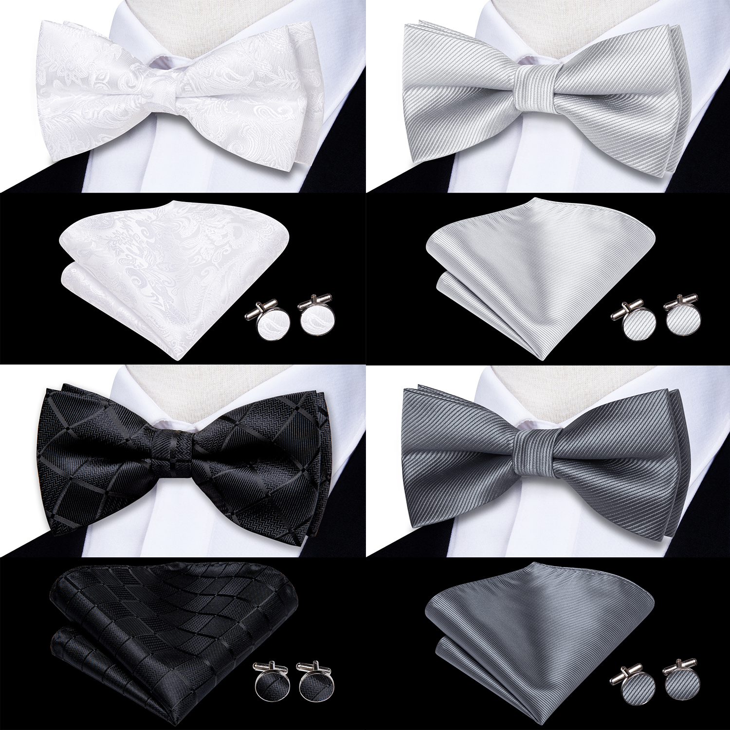 Hi-Tie Mens Bow Tie Hanky Cuff - Bow Tie Pre Tied avaliação e preço