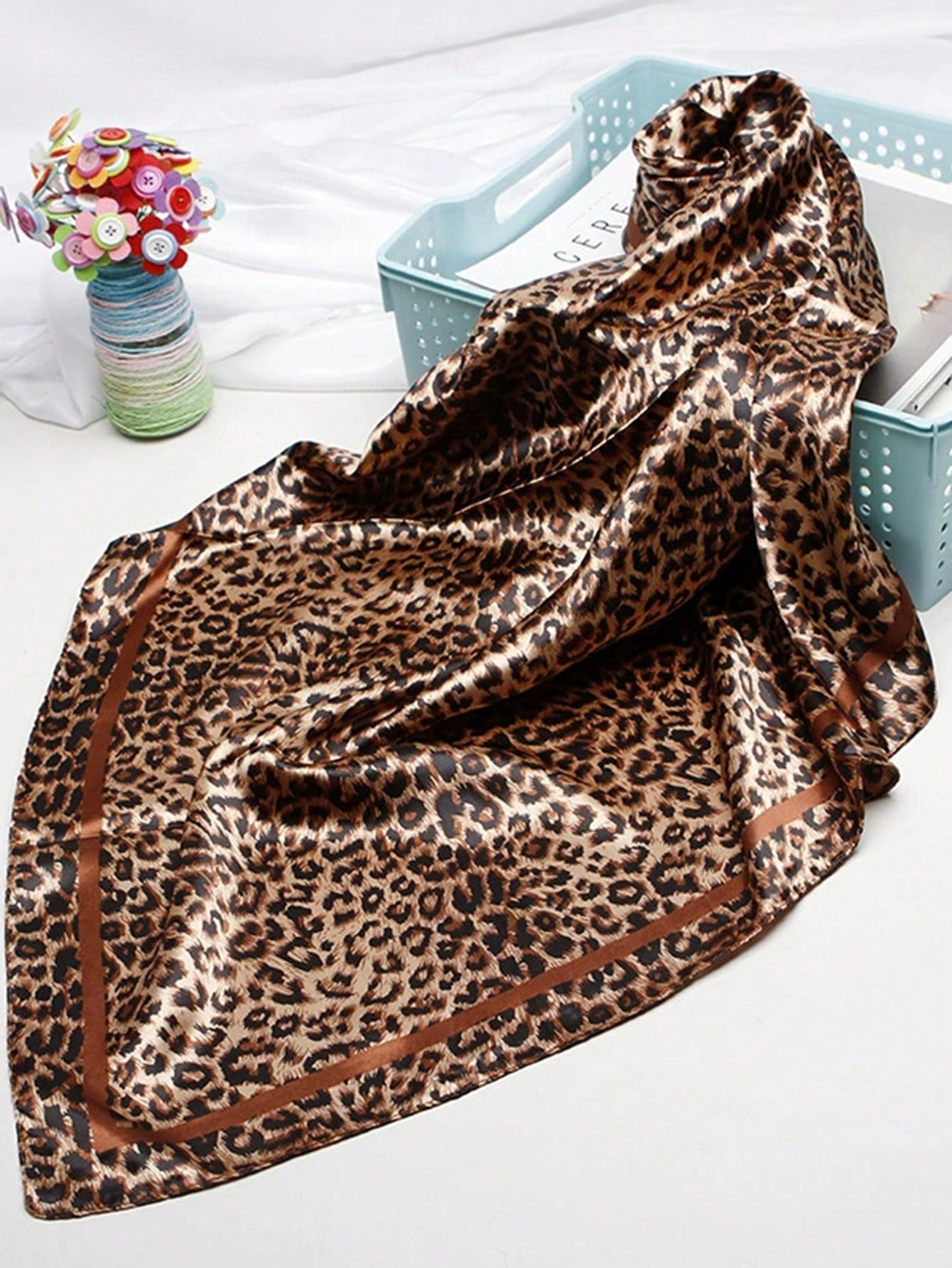 90cm Leopard Print Neckerchief - Silk Neck Scarf avaliação e preço