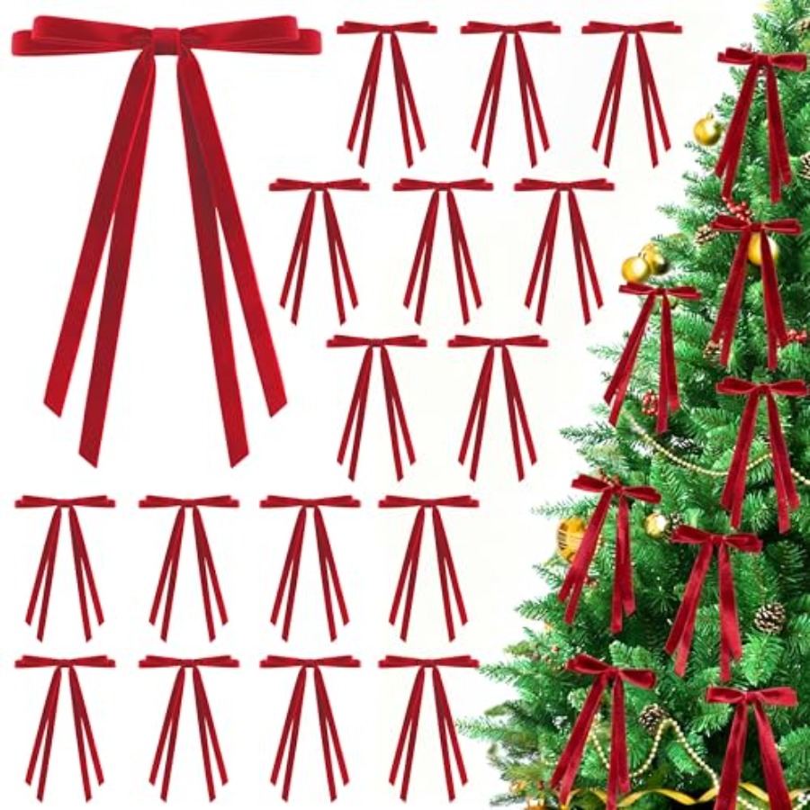 24 Pcs Christmas Bows for Tree - Bow Tie Pre Tied avaliação e preço
