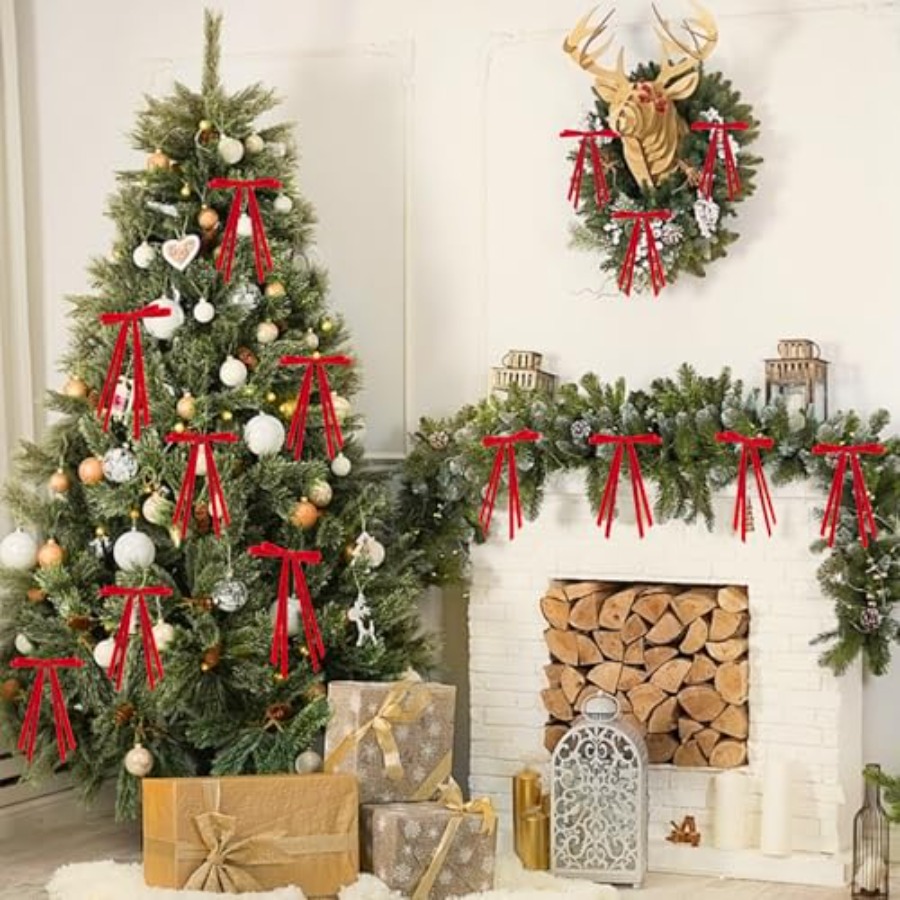 24 Pcs Christmas Bows for Tree - Bow Tie Pre Tied avaliação e preço