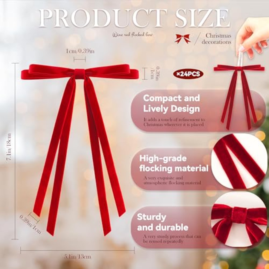 24 Pcs Christmas Bows for Tree - Bow Tie Pre Tied avaliação e preço