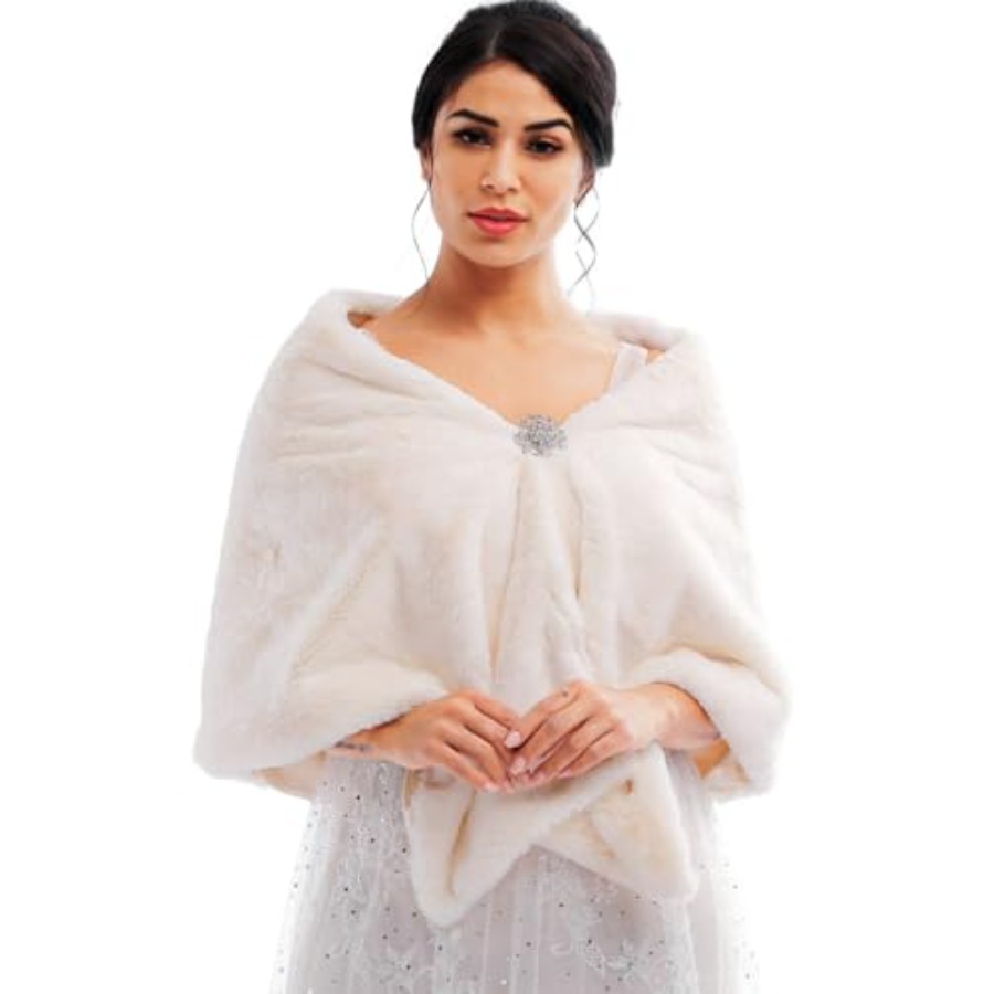 Bride Wedding Faux Fur Shawls  - Stole Wedding Shawl avaliação e preço