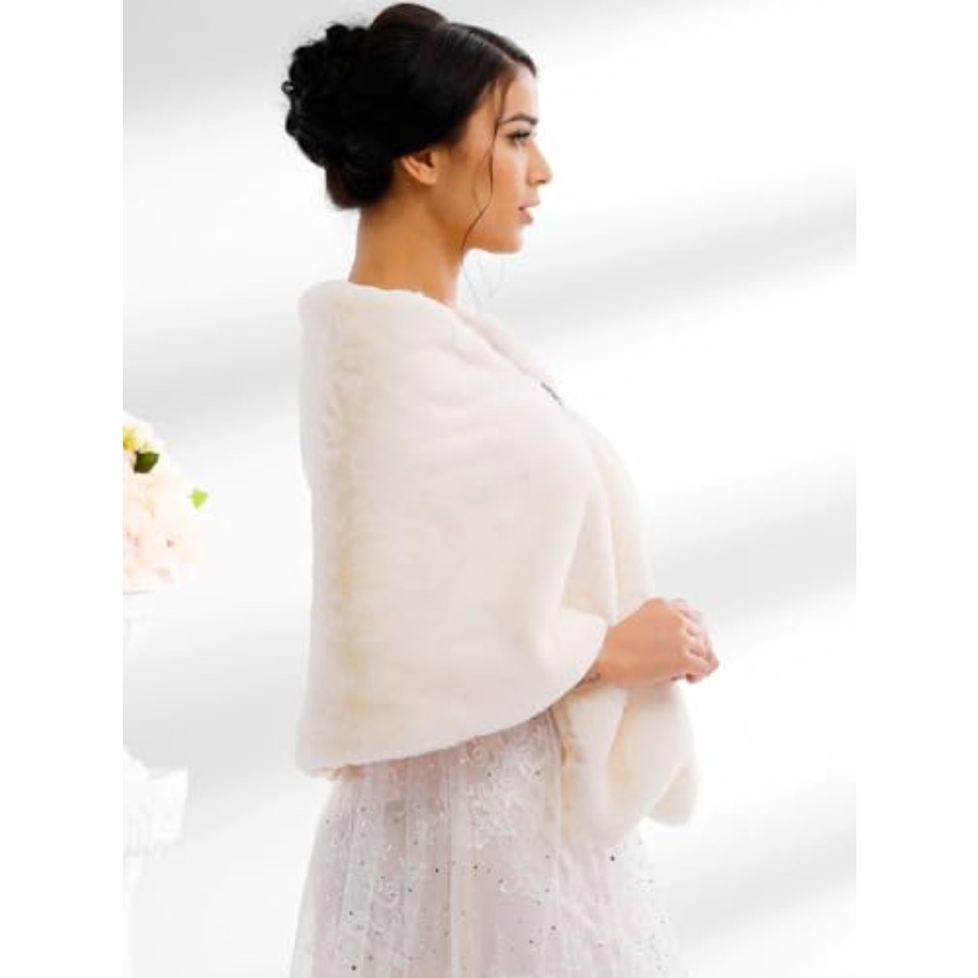 Bride Wedding Faux Fur Shawls  - Stole Wedding Shawl avaliação e preço