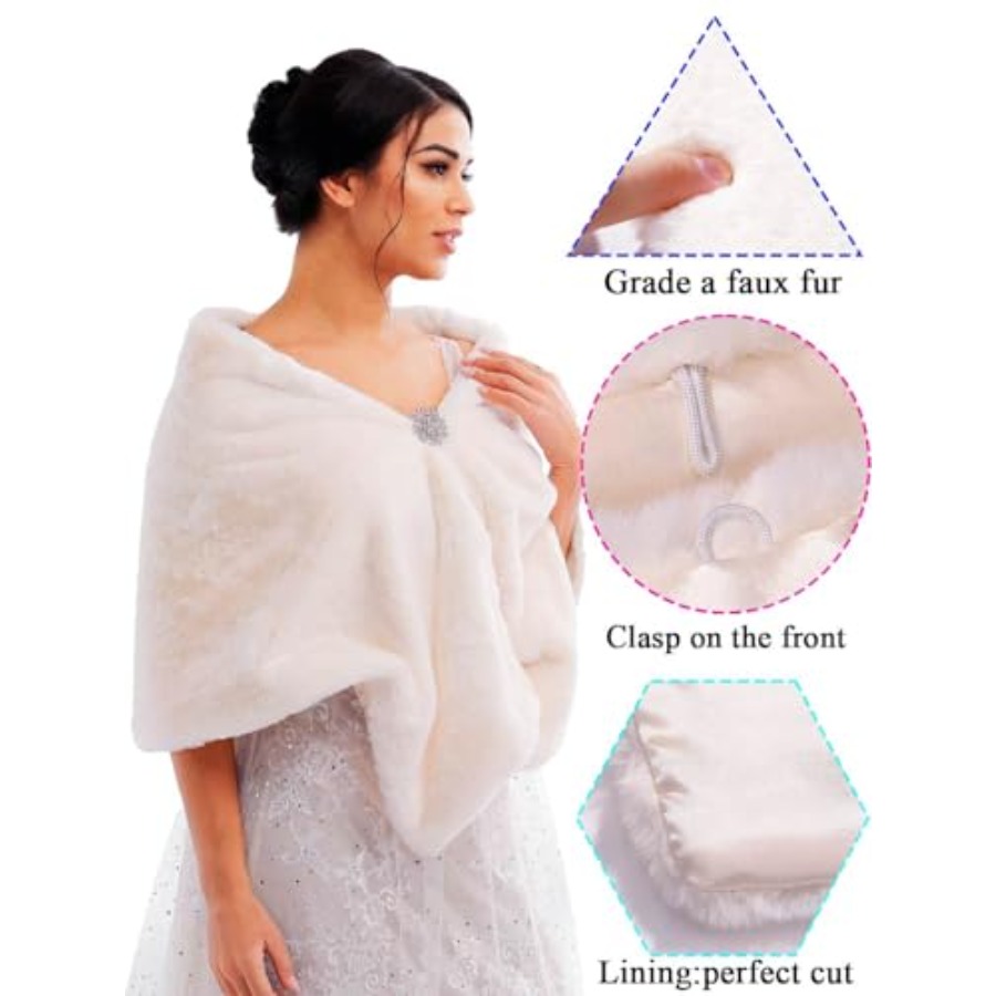 Bride Wedding Faux Fur Shawls  - Stole Wedding Shawl avaliação e preço