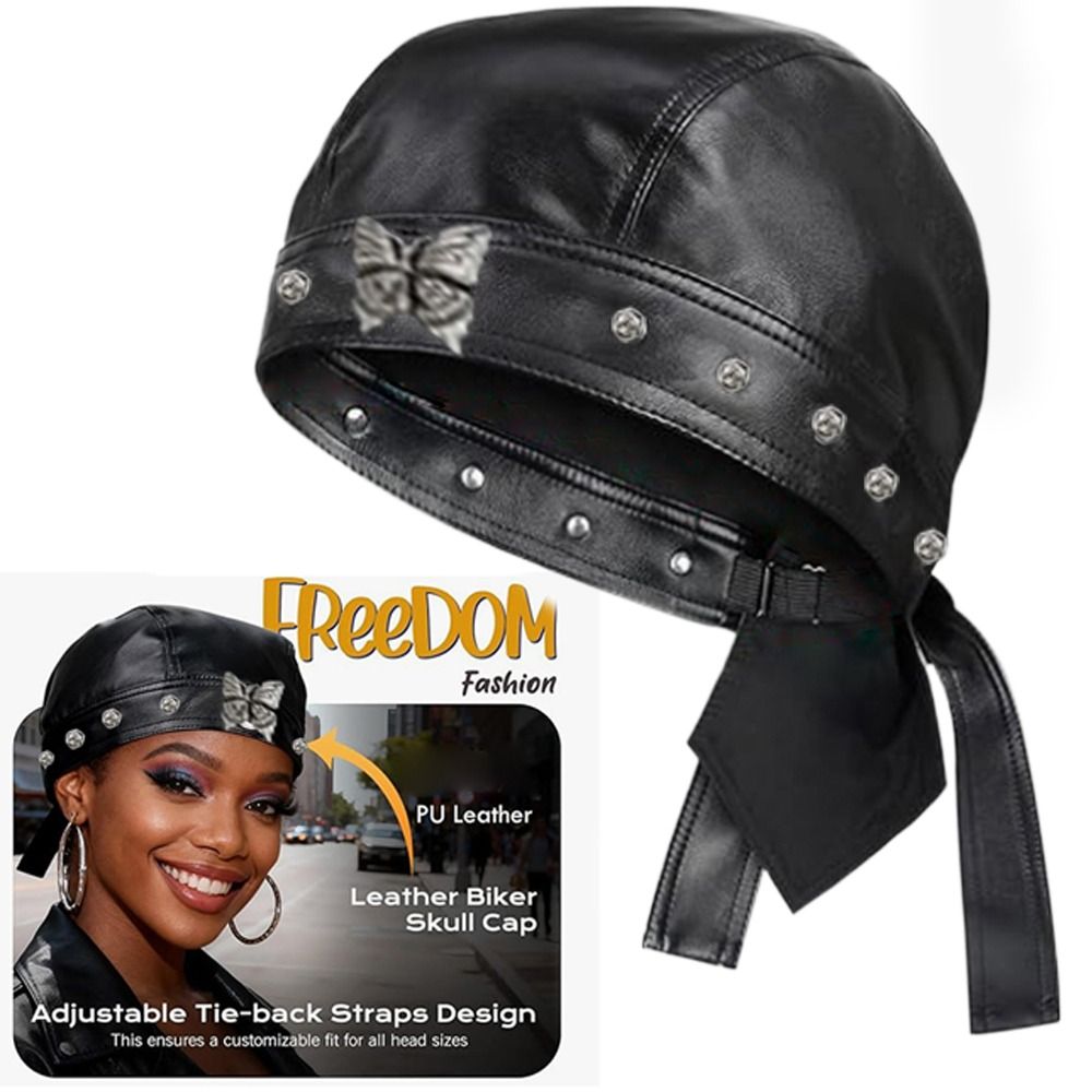 New PU Leather Black Biker Cap - Bandana Doo Rag avaliação e preço